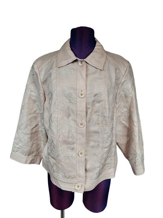 NWT Chico's Foil Embroidered Dusty Pink Jean Jacket Size 12 Chico's Size 2 O26