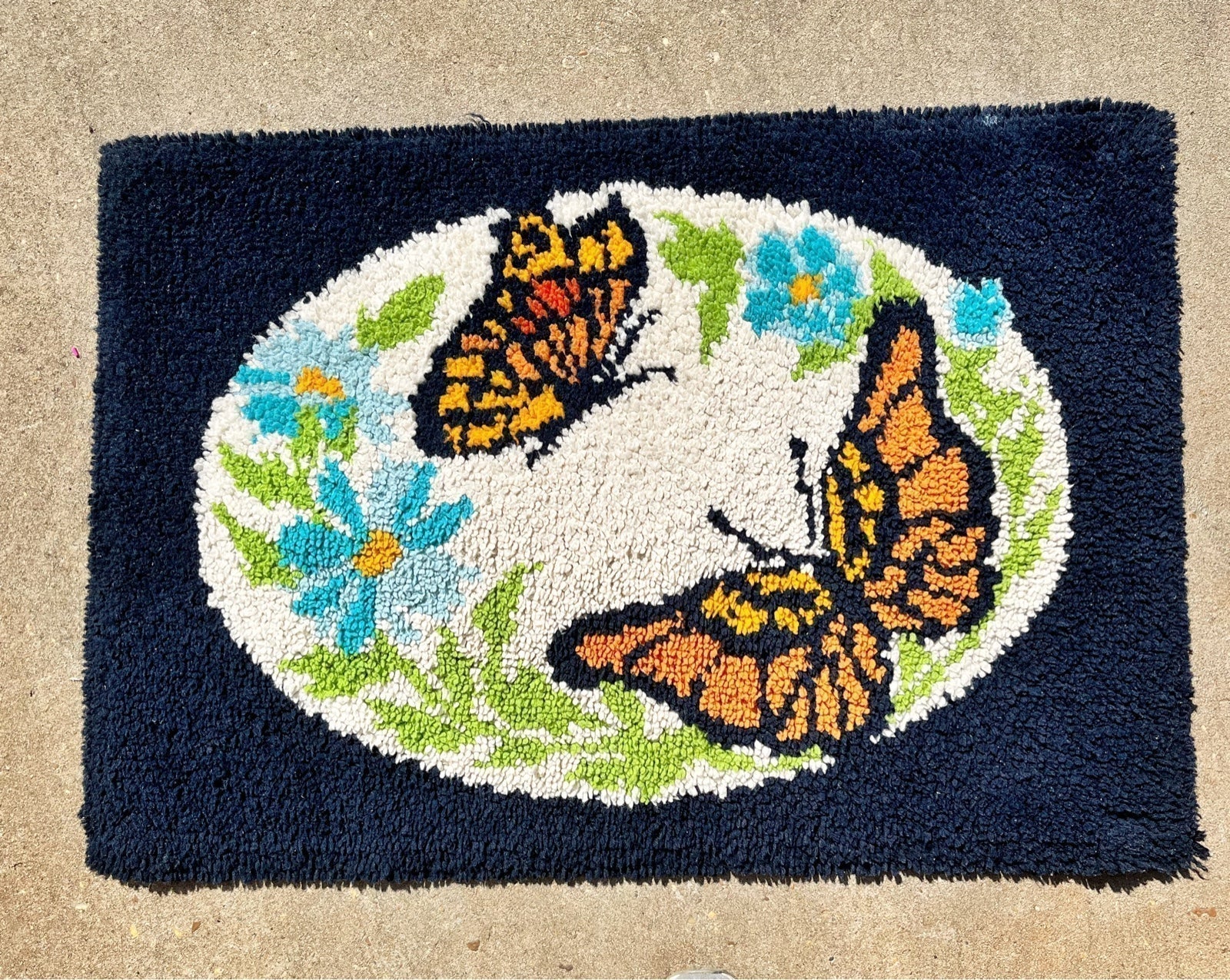 Vintage butterfly latch hook rug