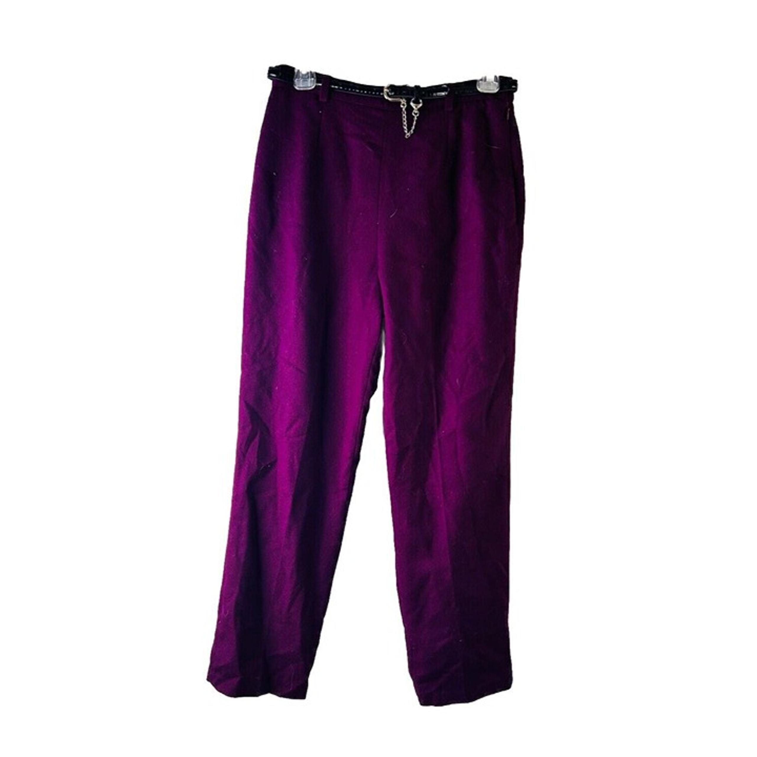 Vintage 90s Womens 8 Petite Flat Front Belted Trousers Dress Pants Purple