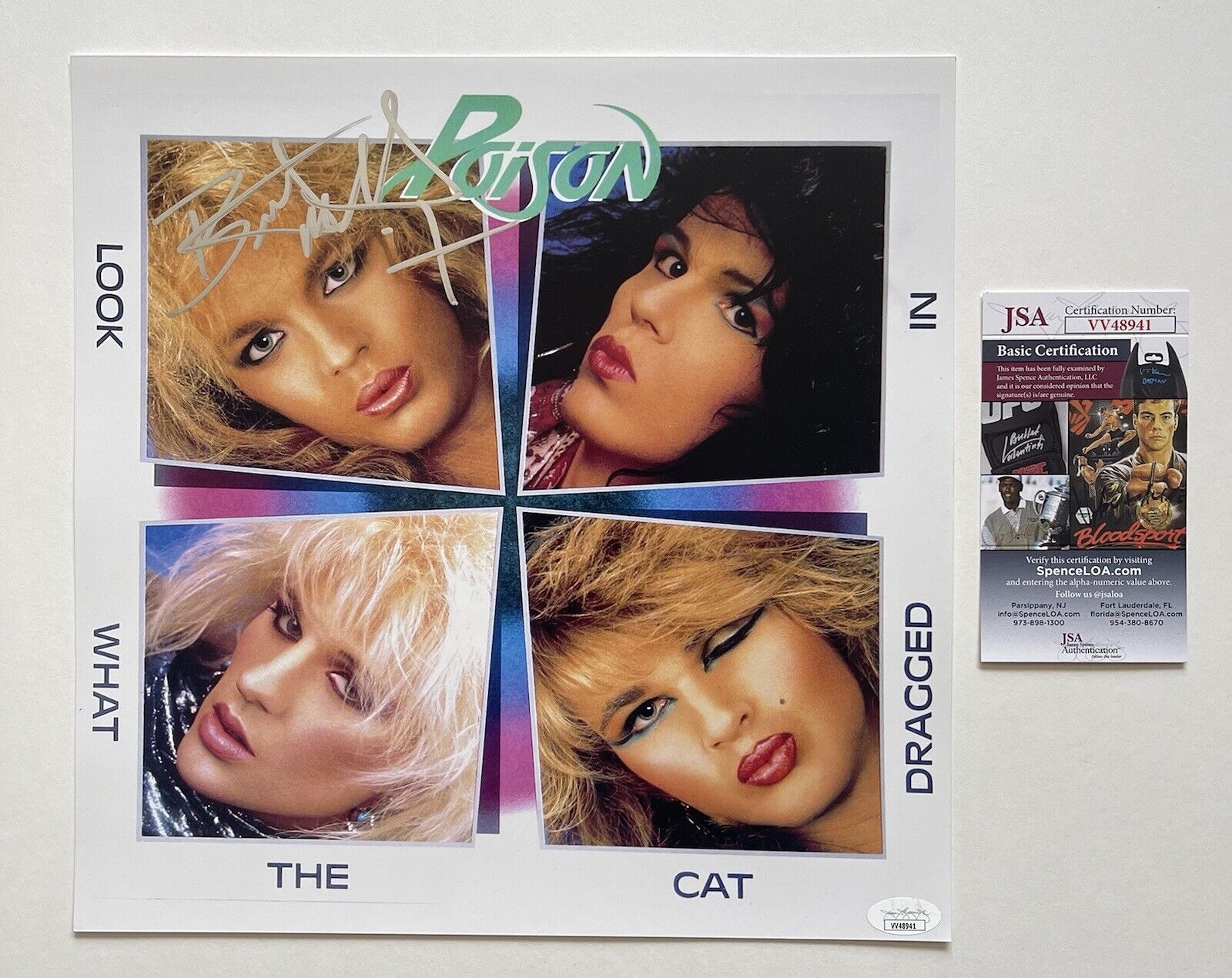 BRET MICHAELS SIGNED LOOK WHAT THE CAT DRAGGED IN 12x12 PHOTO POISON JSA COA