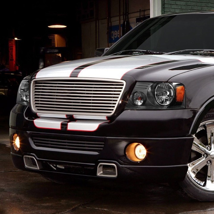 FOR 04-08 FORD F150 06-08 LINCOLN MARK LT BLACK HOUSING HALOGEN HEADLIGHTS PAIR