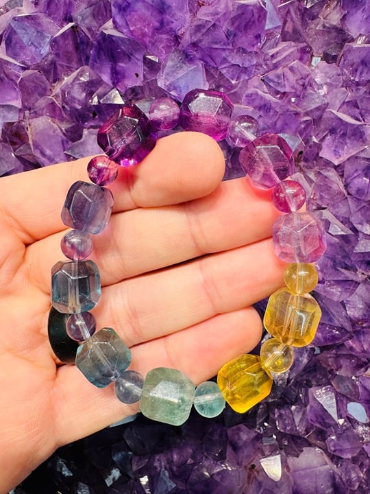 Rainbow Fluorite Barrel & Round Bracelet