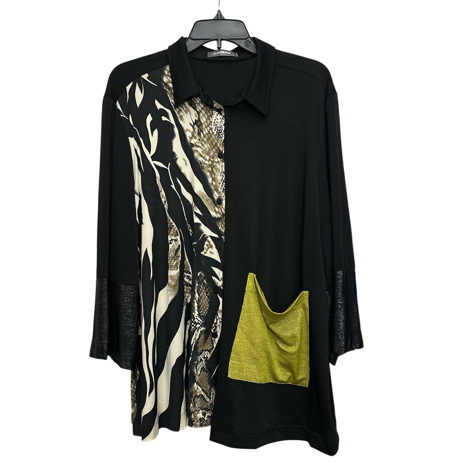 Alembika Oversized Button Down Top Size Large Animal Print Art To Wear Lagenlook