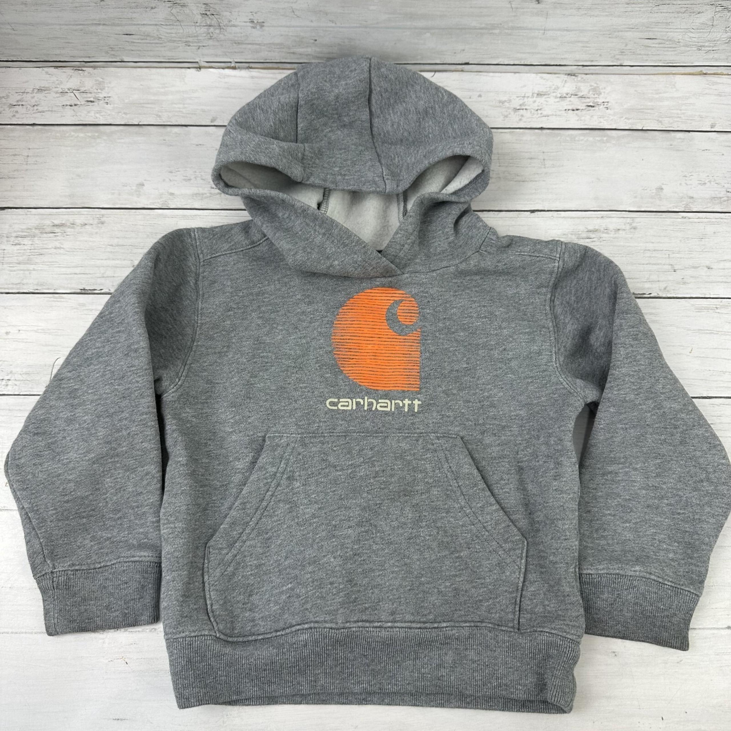 Carhartt Boys Size 4T Hoodie Kids Youth Toddler Gray with orange Logo Hunting