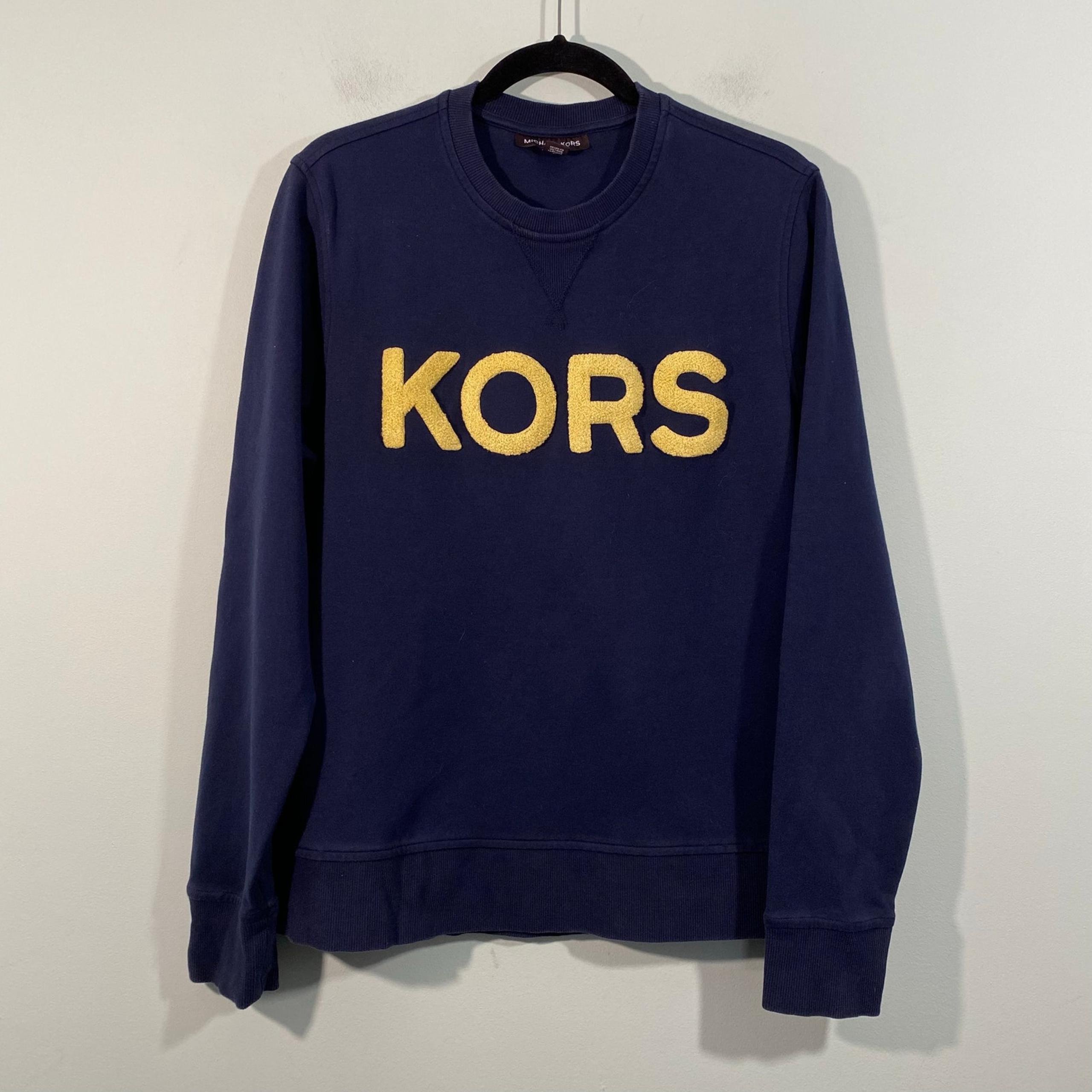 Michael Kors Men's Navy "KORS" Yellow Lettering Pullover Sweatshirt Size L