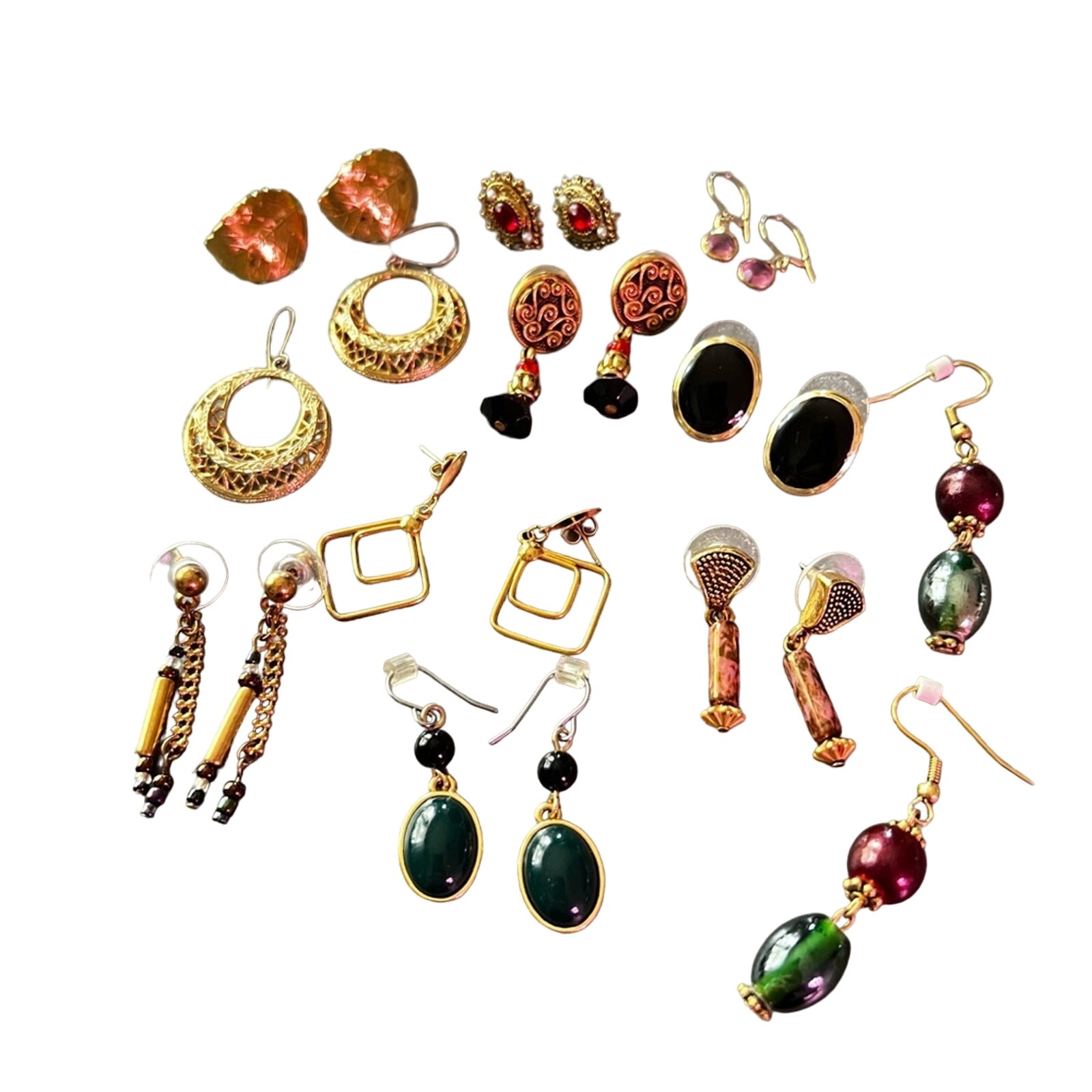 Earrings Gold Tone Beaded Hoops Lot