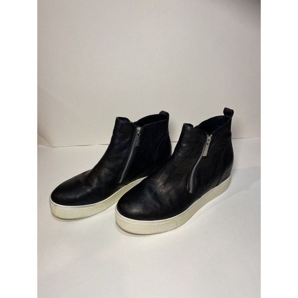 J/ Slides Sky Black Leather Booties Fashion Sneaker Wedge Double Zip Women’s 10