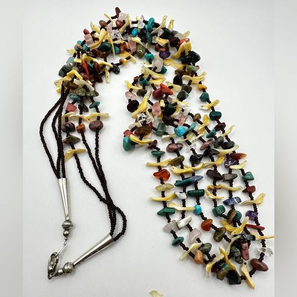 34 Zuni-style fetish, 3-strand, multi-chip stone and seed bead necklace!