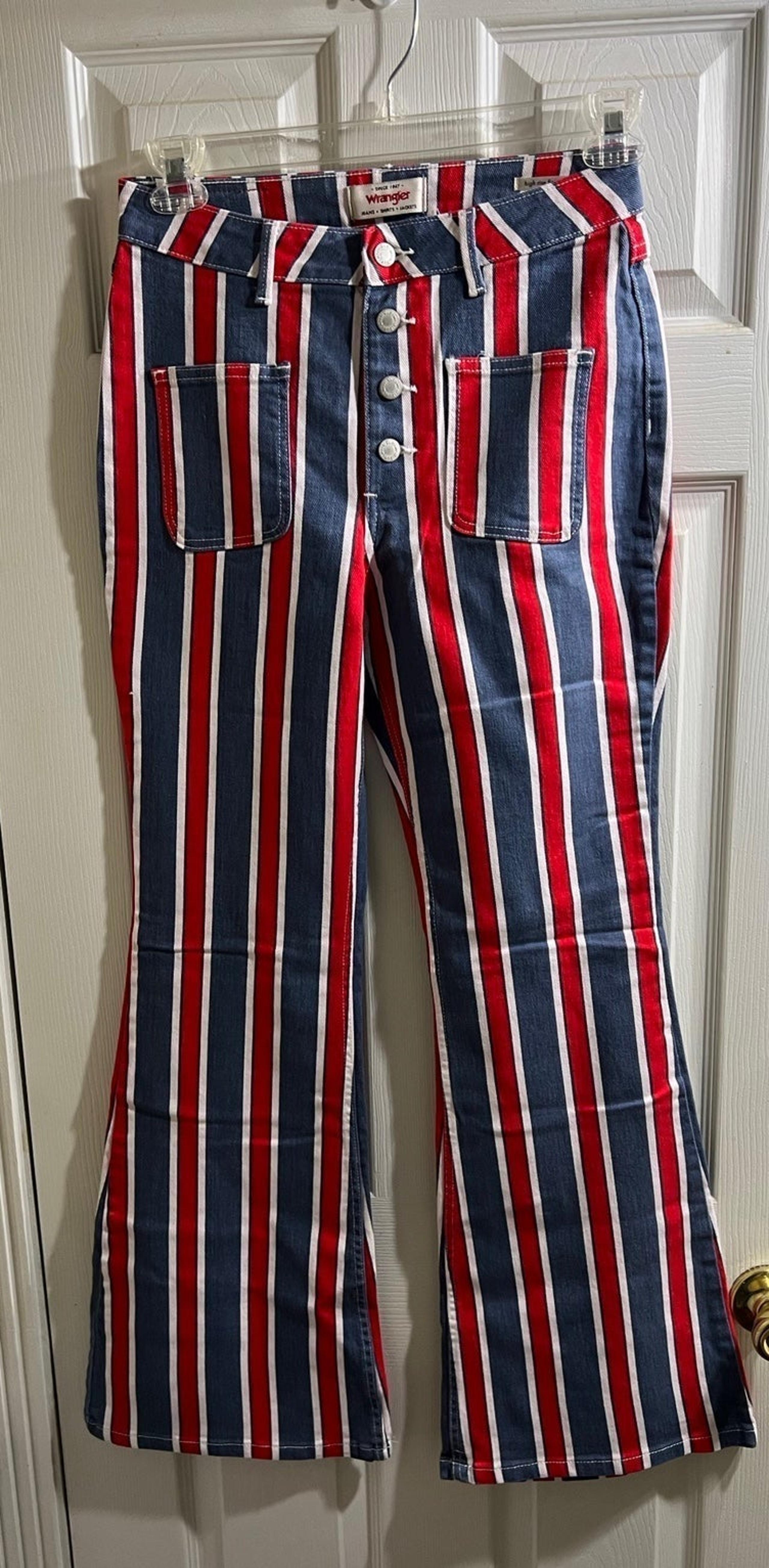 Wrangler® Womens Stretch High Rise Bareback Striped Flare Jean Sz 6X32 NEW
