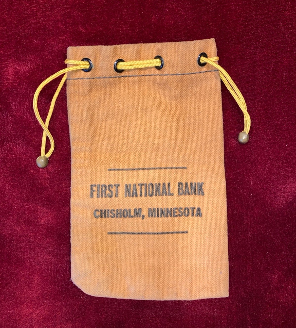 Rare Vintage Canvas First National Bank Bag Chisholm, Minnesota
