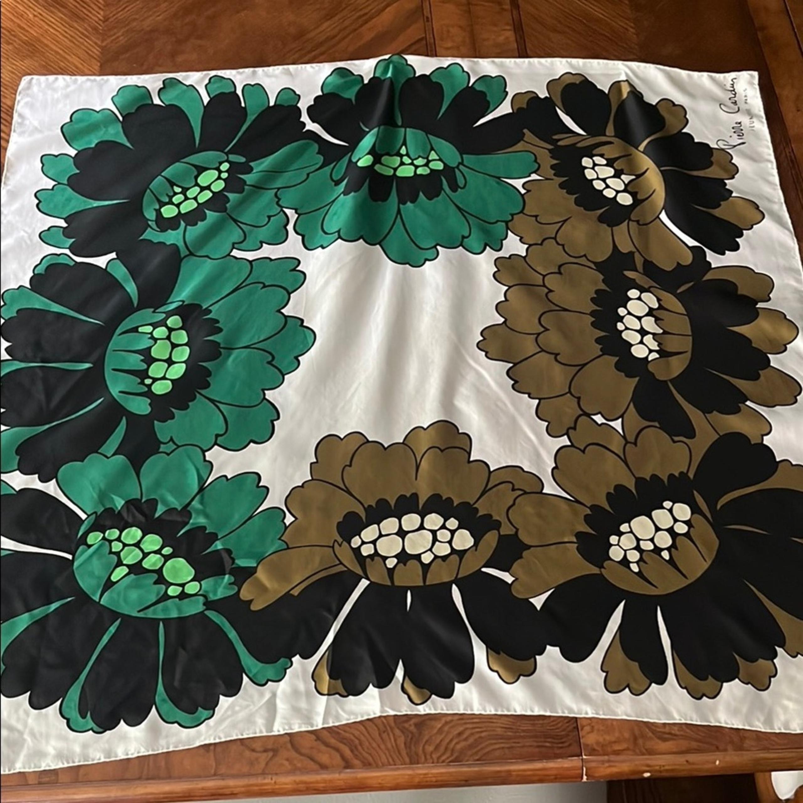 Pierre Cardin Silk Floral Paris Scarf in Green and Brown