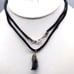 Vintage Raw Labradorite Pendanton Black Silk Cord Necklace, Boho Chic Natural Ge