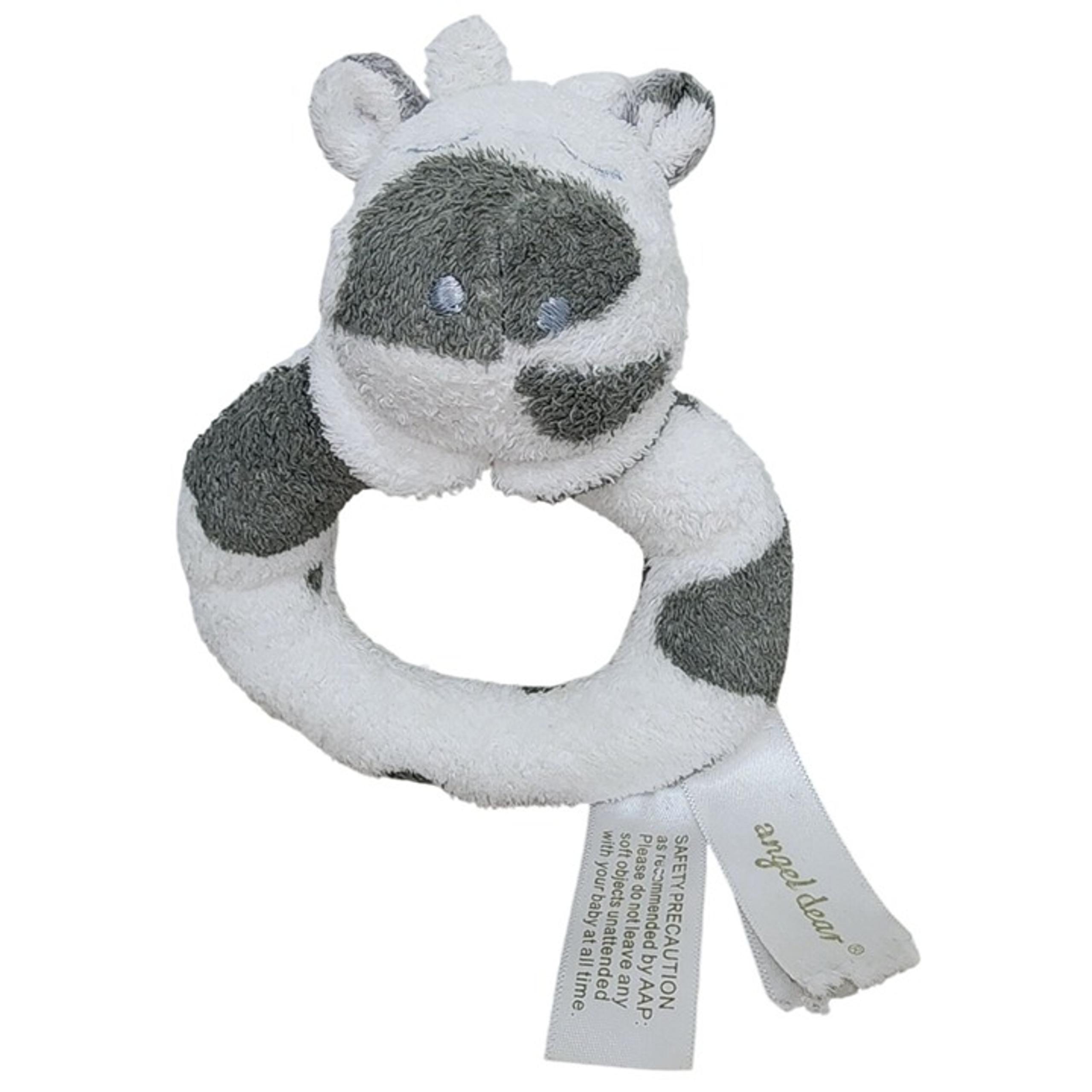 Angel Dear Cow Plush Rattle Ring Gray White Soft Infant Baby Toy