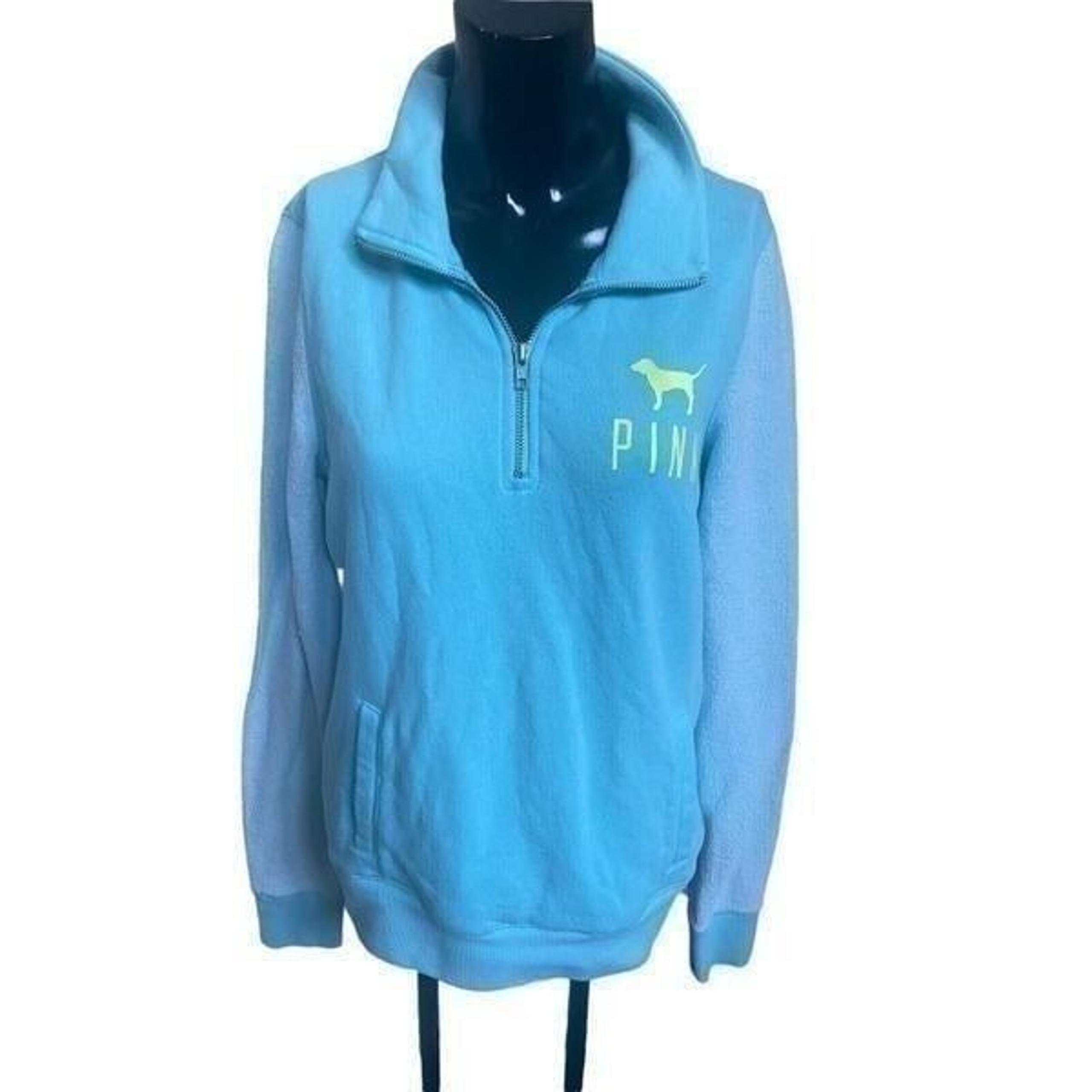 PINK brand womens small long sleeve top Pale Aqua Color Quarter Zip
