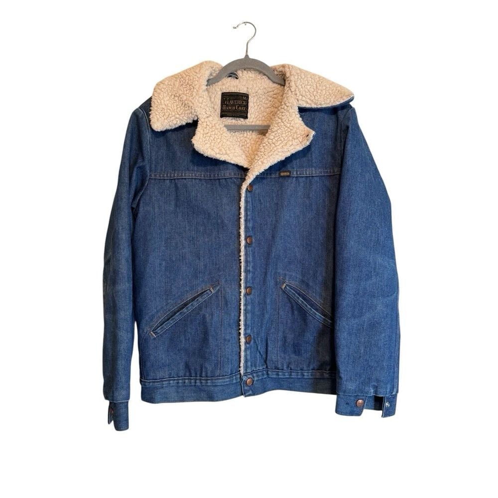 Vintage Maverick Ranch Coat Denim Sherpa Shearling Lined Jean Jacket Mens M VGC