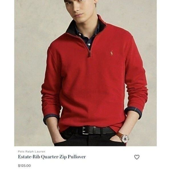 Polo Ralph Lauren Estate Rib Mens Red Quarter Zip Mock Neck Sweater Size XL
