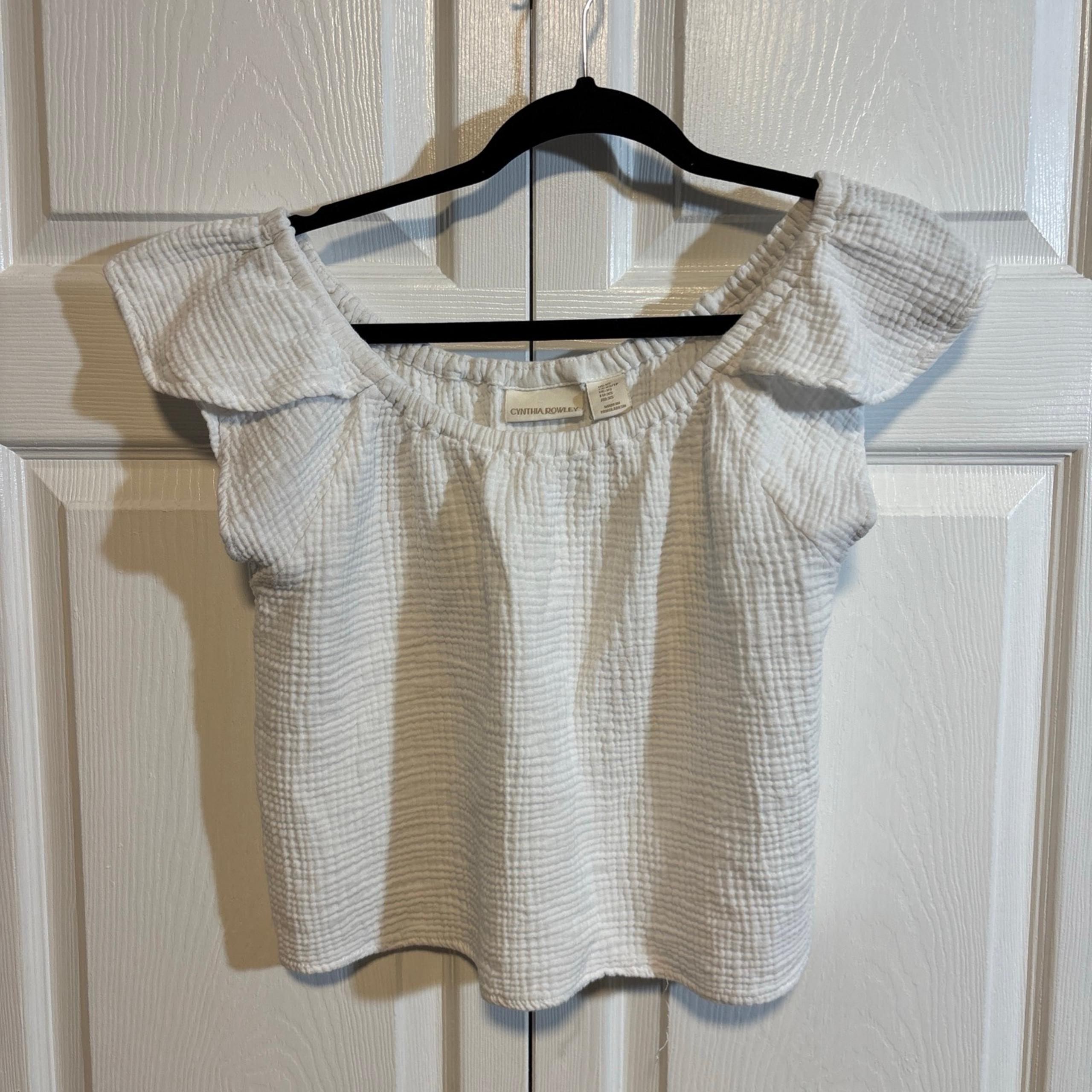Cynthia Rowley White Short Sleeve Crop Top XS Cotton Waffle-Gauze #201P