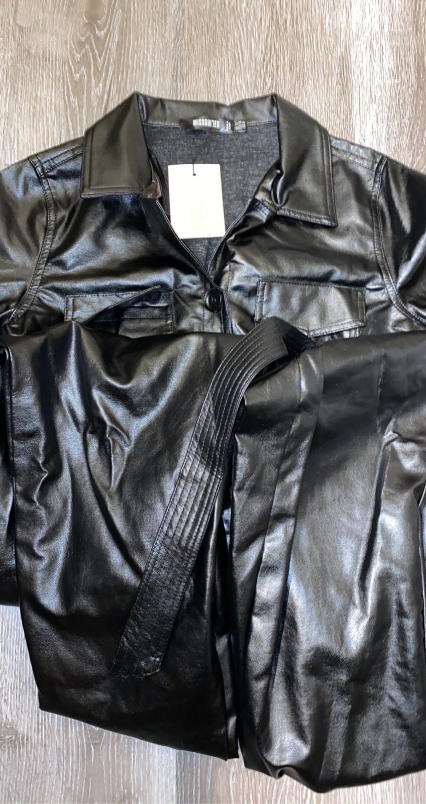 Misguided Black Leather Jumpsuit
