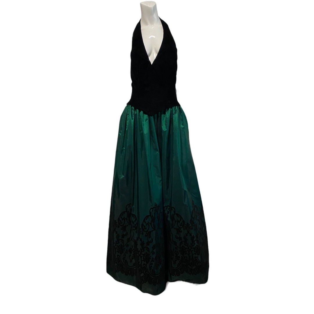 Jessica McClintock Womens Maxi Gown Dress Black Green Size 12 NWT