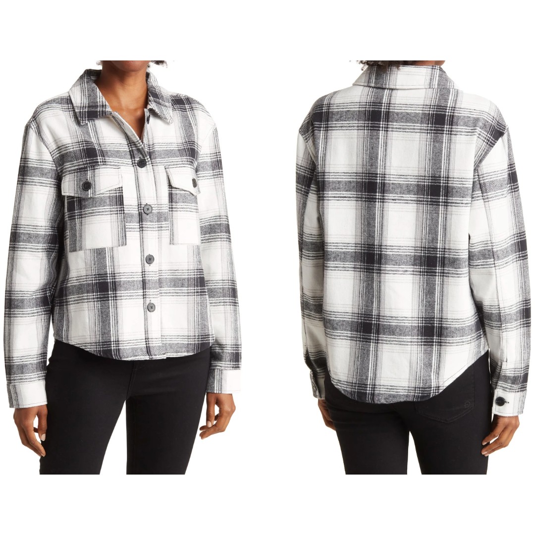 Sanctuary girlfriend plaid black/white Long sleeve 100% cotton shacket shirt SzM