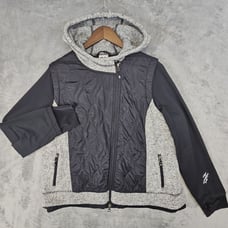 Harley Davidson Hooded Jacket Women's 1W Black Grey Fleece Thumb Holes Logo