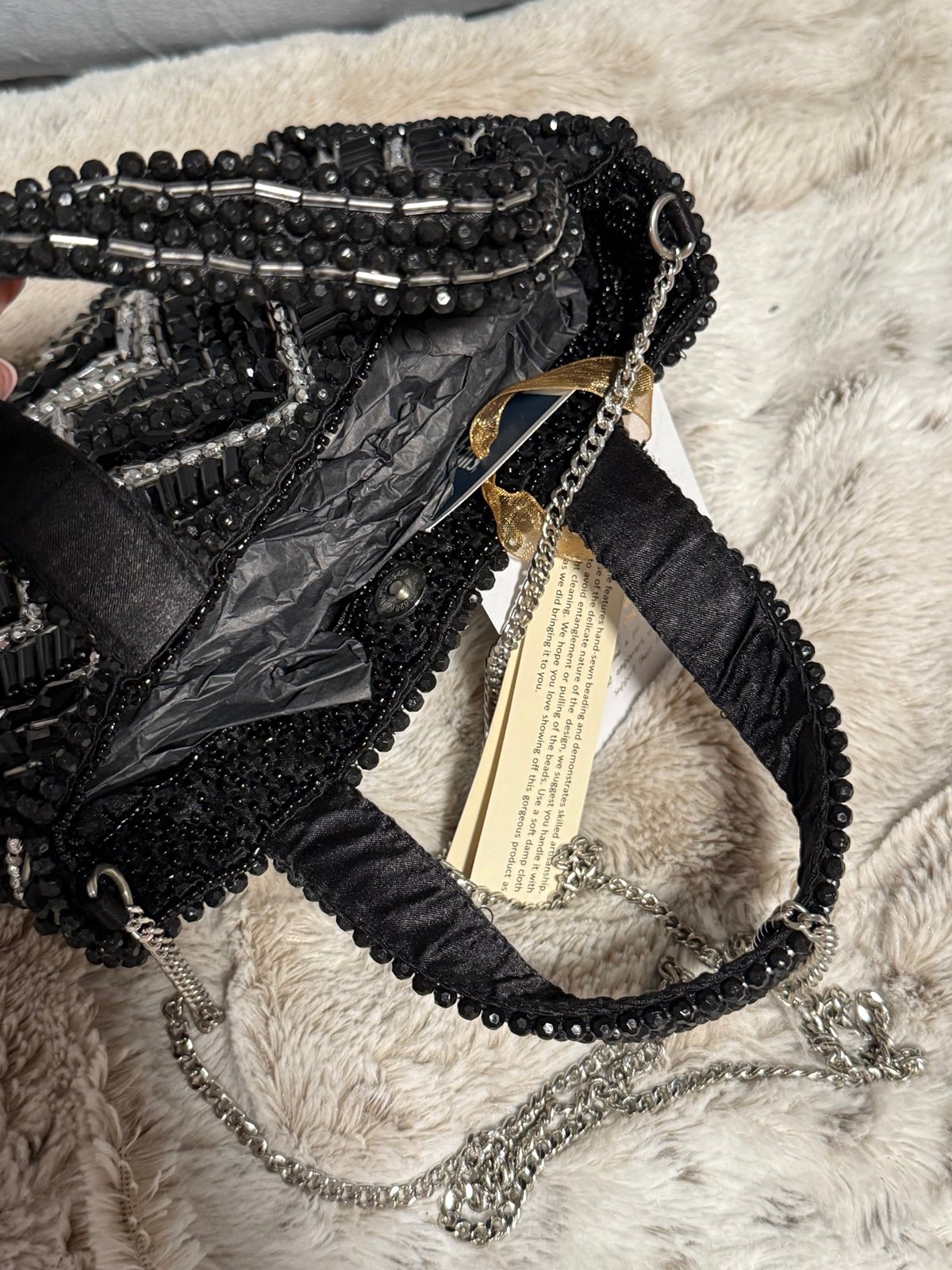 Mini Beaded Black and Silver Zig Zag Bag