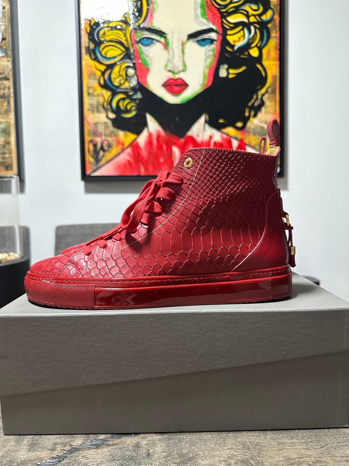 Men’s Android Homme Handmade Red Python Leather Italian Designer Snkr - Size 10