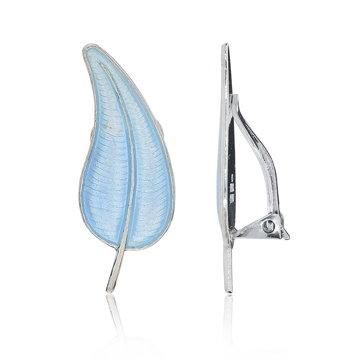 Volmer Bahner Vintage Light Blue Guilloche Enamel Leaf Earrings SE-2972