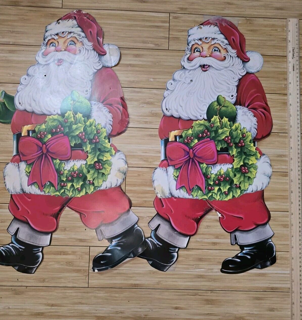 Lot Of 2 Vintage 1950s Christmas Santa Claus 24 Inch Cardboard Cutout Easel SIGN