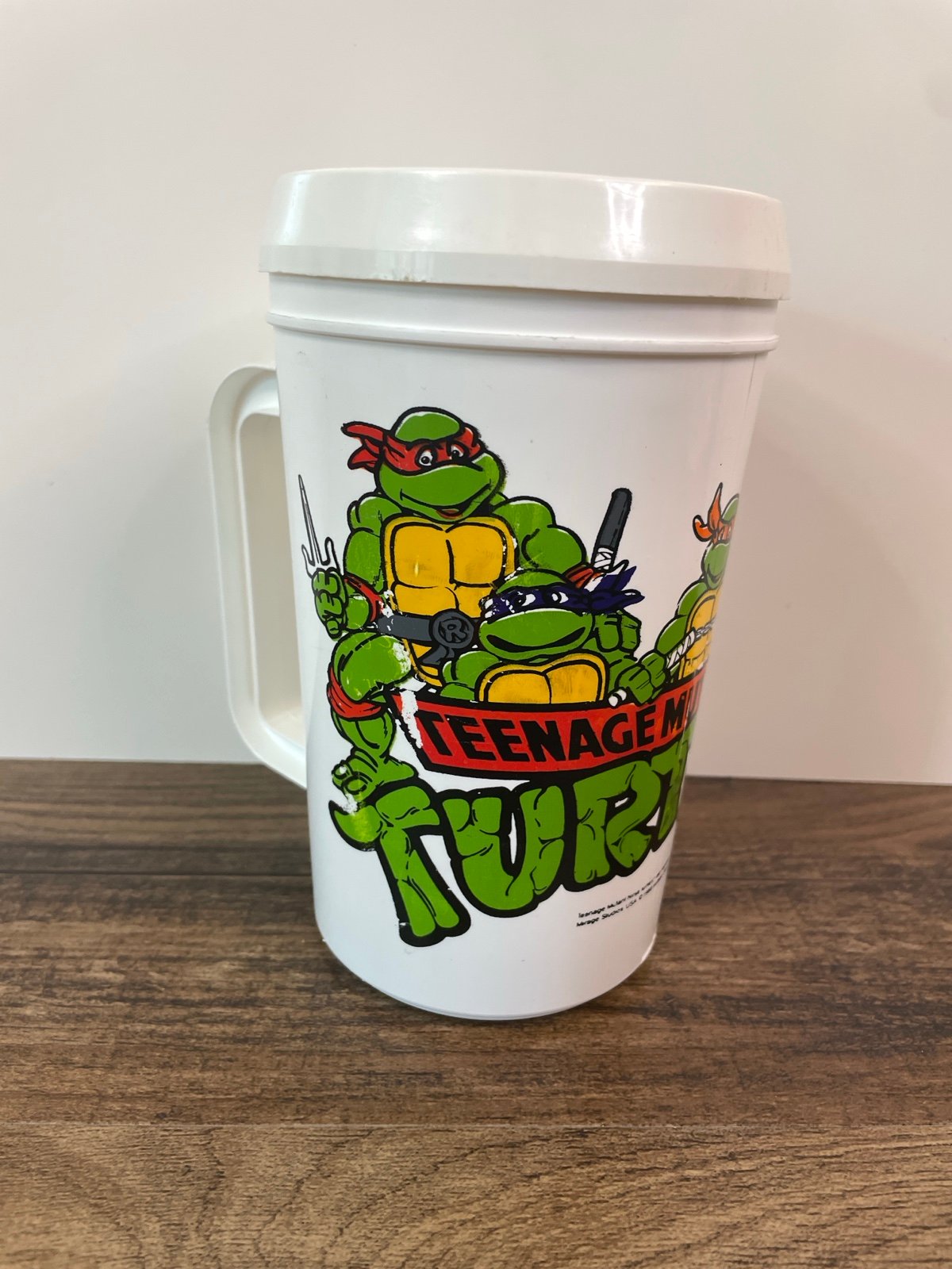 Vintage Teenage Mutant Ninja Turtles 7 Plastic Tumbler Mug With Lid 1988 TMNT