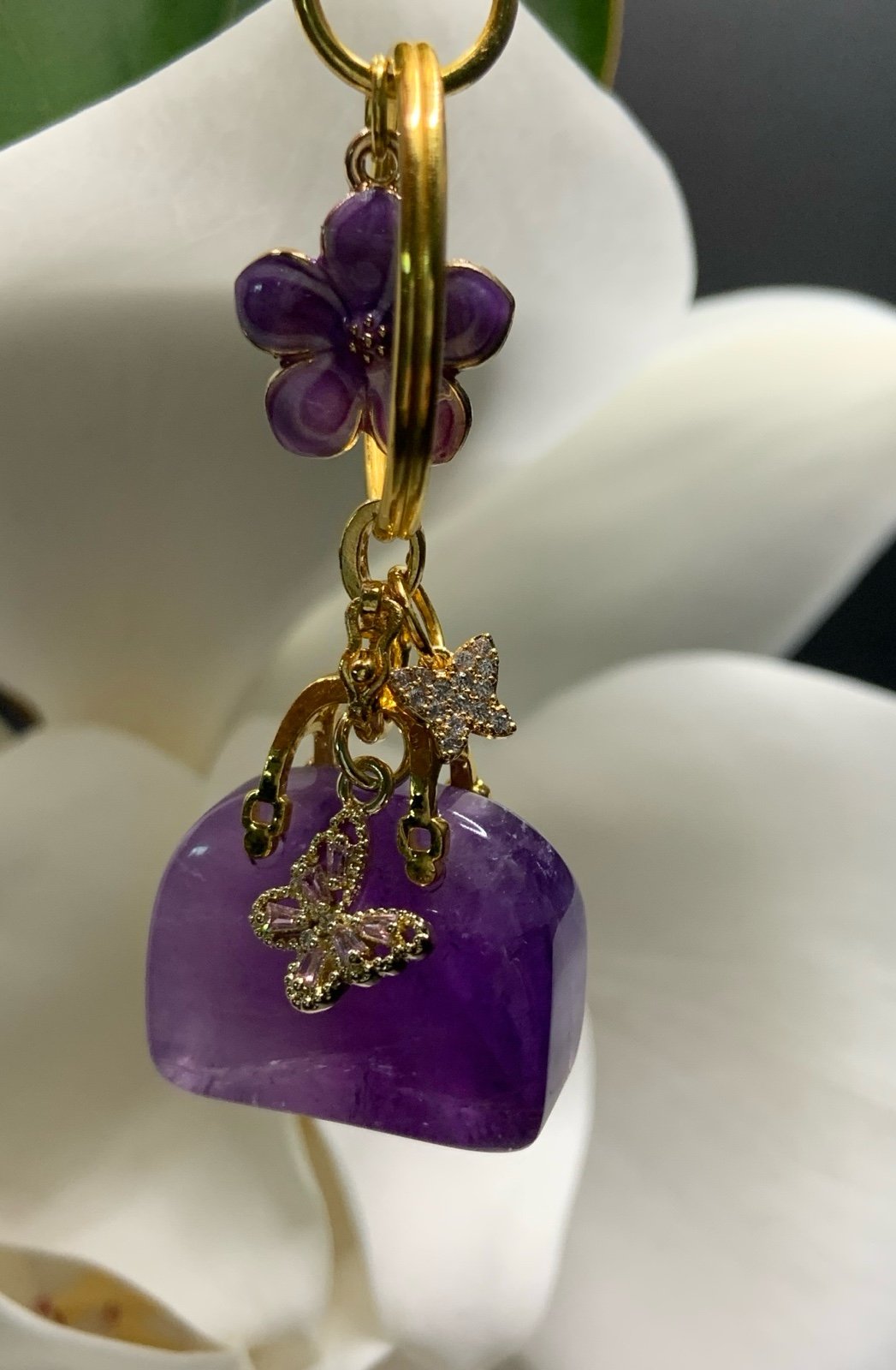 HANDMADE Natural Stone AMETHYST Keychain