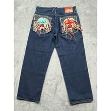 Vintage RMC Martin Ksohoh Red Monkey Jeans Blue Denim Measured 35x29 Embroidered