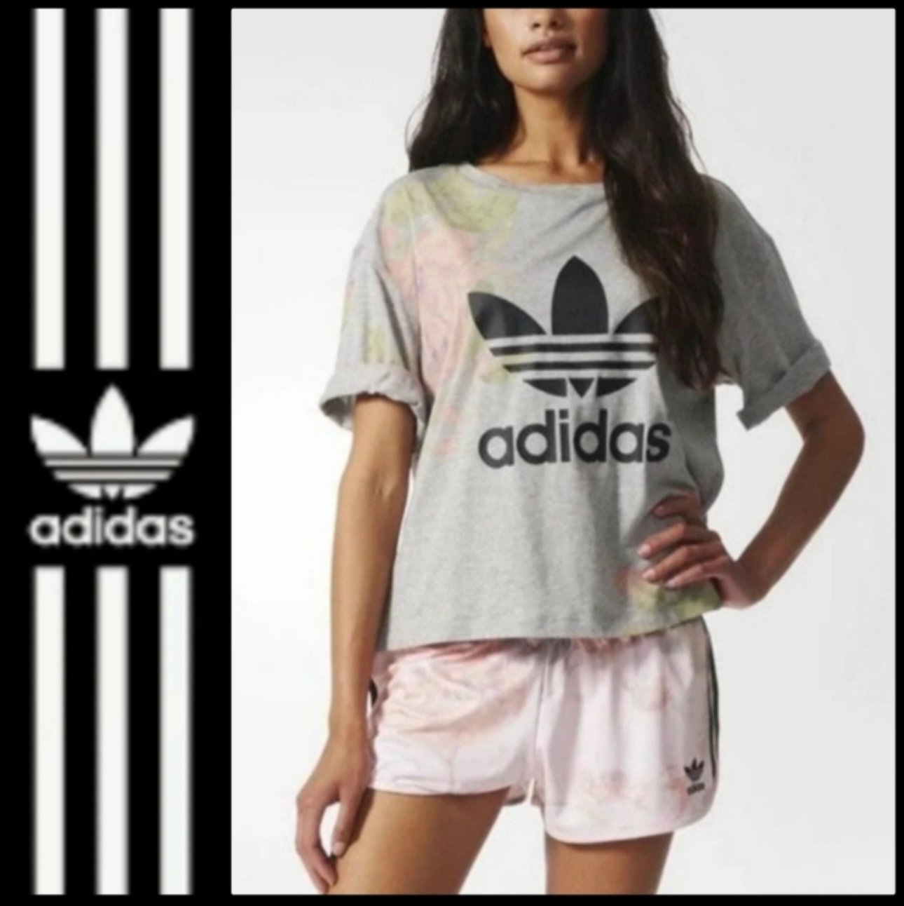 Rare Adidas original 3 stripes floral pastel shorty shorts Sz S