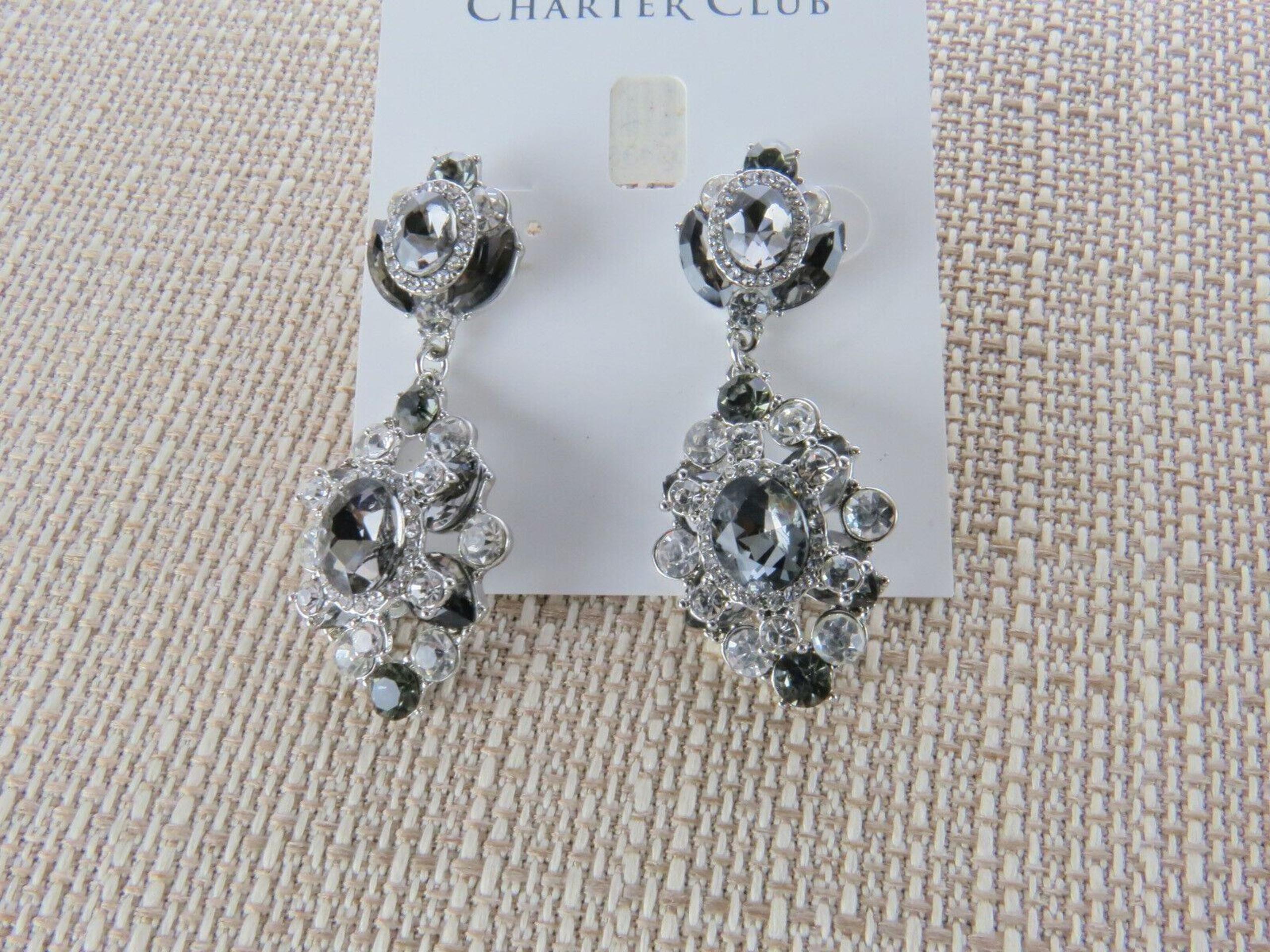 Women Earrings Charter Club Silver-Plated Crystal Drop Earrings
