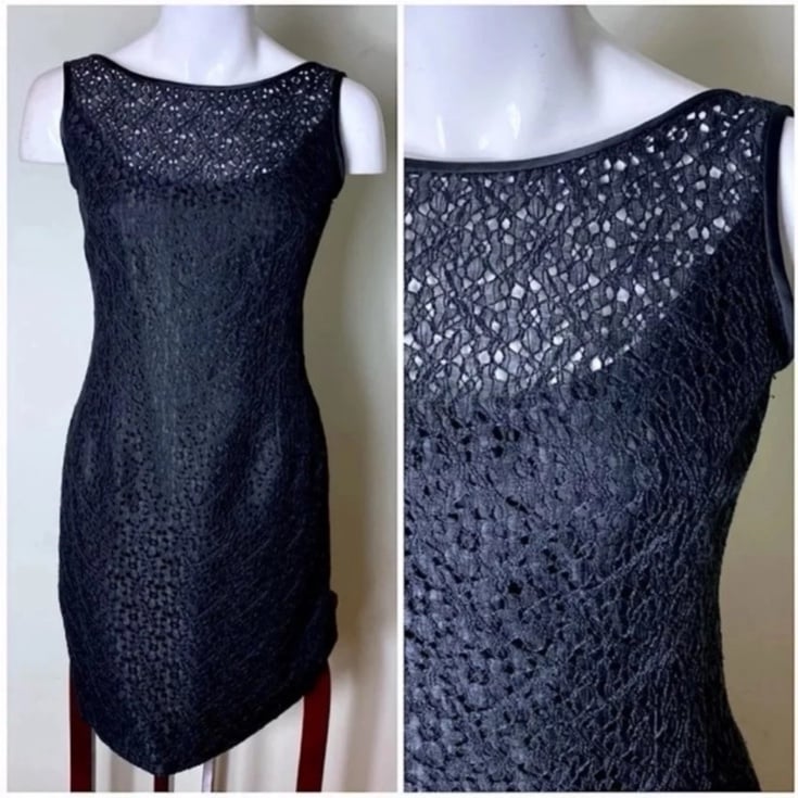 Trio Black Sheath Crochet Floral Lace Dress Medium