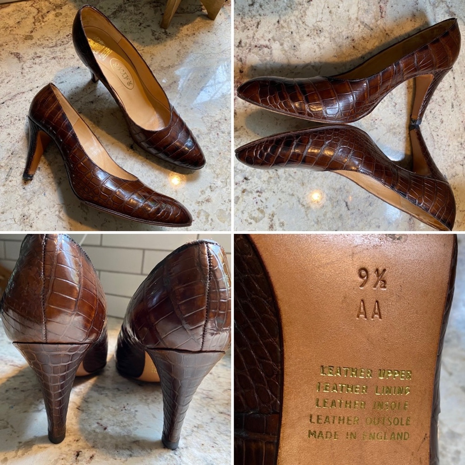 Rayne London 540 Vtg. EVITA Croc Leather Heels sz 9.5 NN (AA) EUC