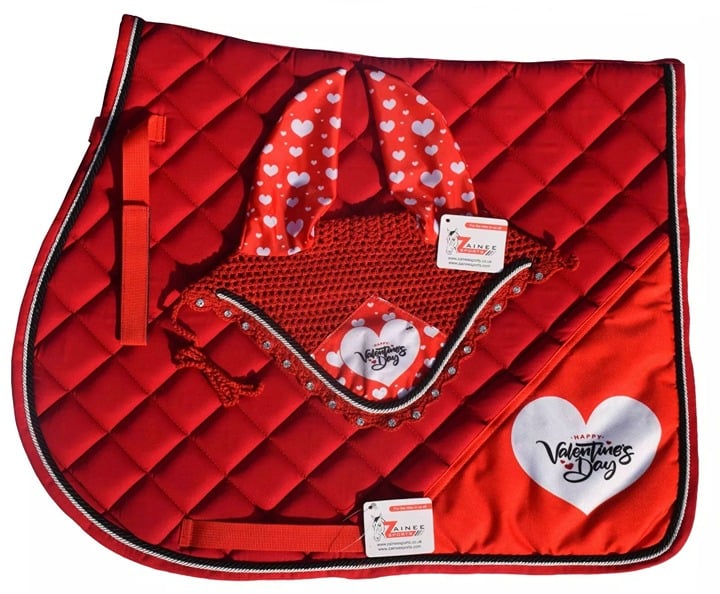 Valentines Day English Saddle Pad Set with Matching Fly bonnet