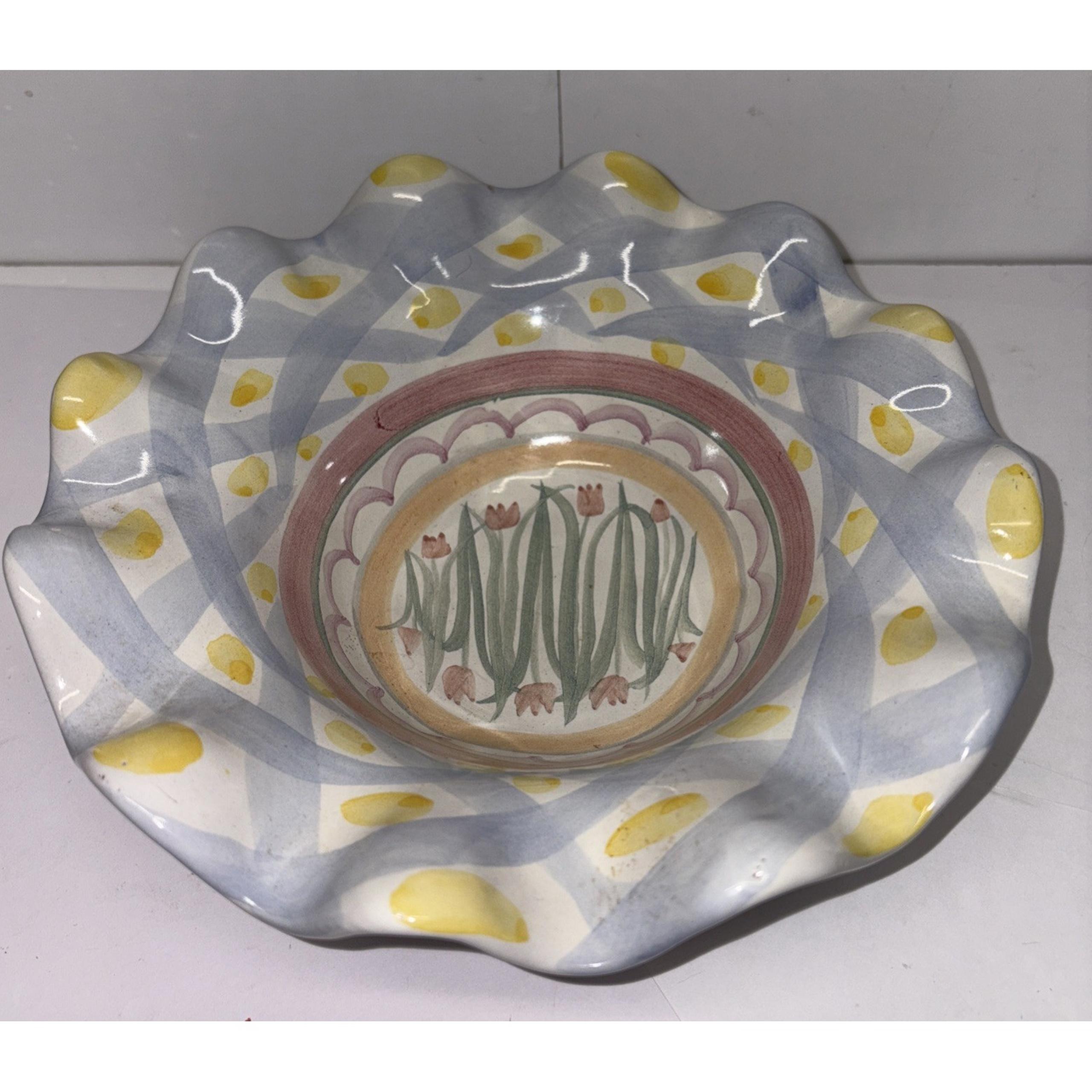 MacKenzie Childs "Aalsmeer" Hand Painted - Ruffled Fluted Rim 8 3/8" Soup Bowl