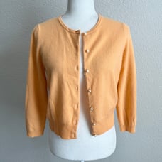 White + Warren Cashmere Sweater Pearl Buttons Womens M Orange Tangerine Cardigan
