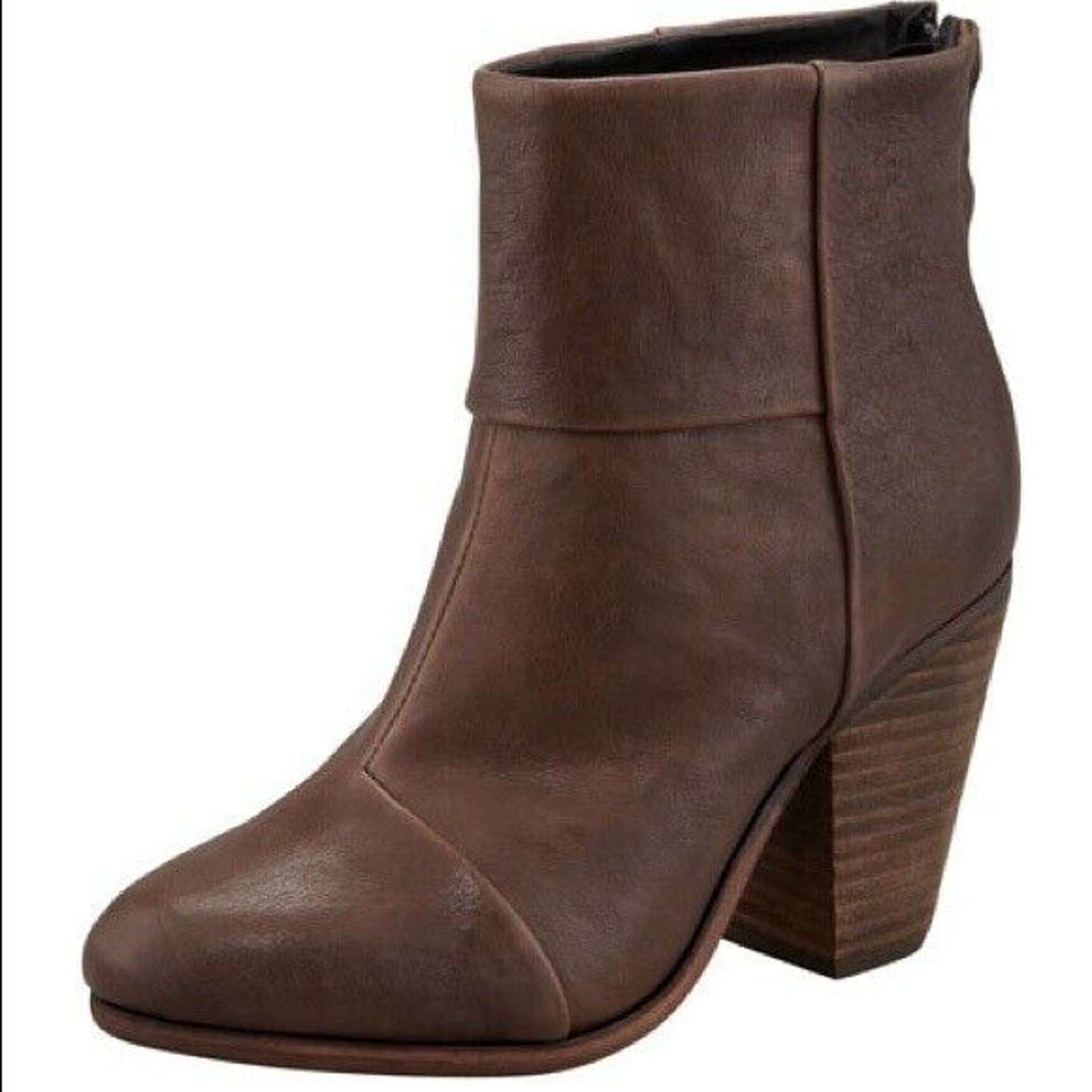 RAG & BONE Newbury Brown Leather Back Zip Ankle Heel Boots Booties Sz 39 US 9