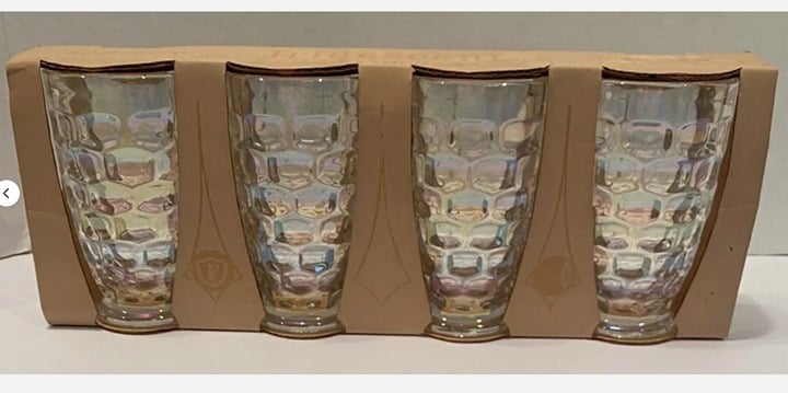 Federal Iced Tea Iridescent Jubilee Thumbprint Pattern NOS 4 Unused Glasses