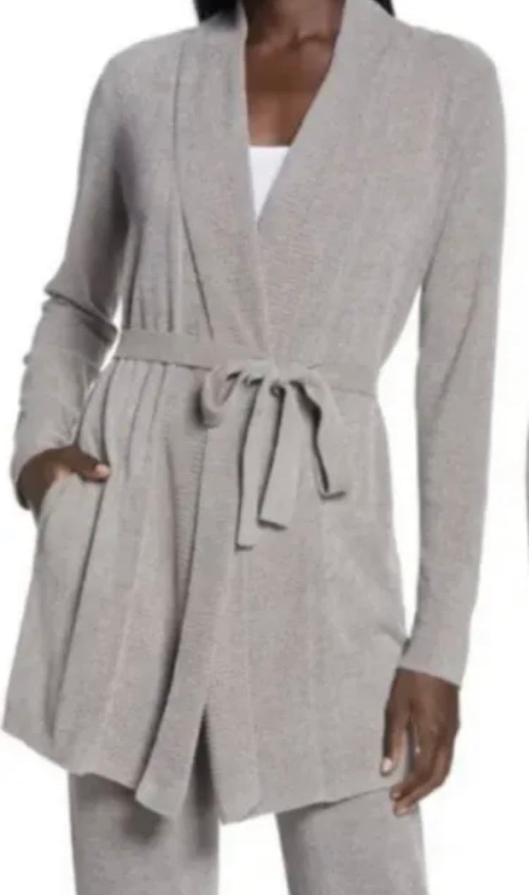 NWT (XL) BAREFOOT DREAMS CozyChic Rib Cardi/Wide Belt Beachrock
