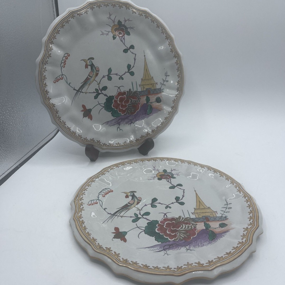 Faenza Istituto D’Arte Dishes 2- 9.5” Plates Bird Of Paradise Rare Italian Rare