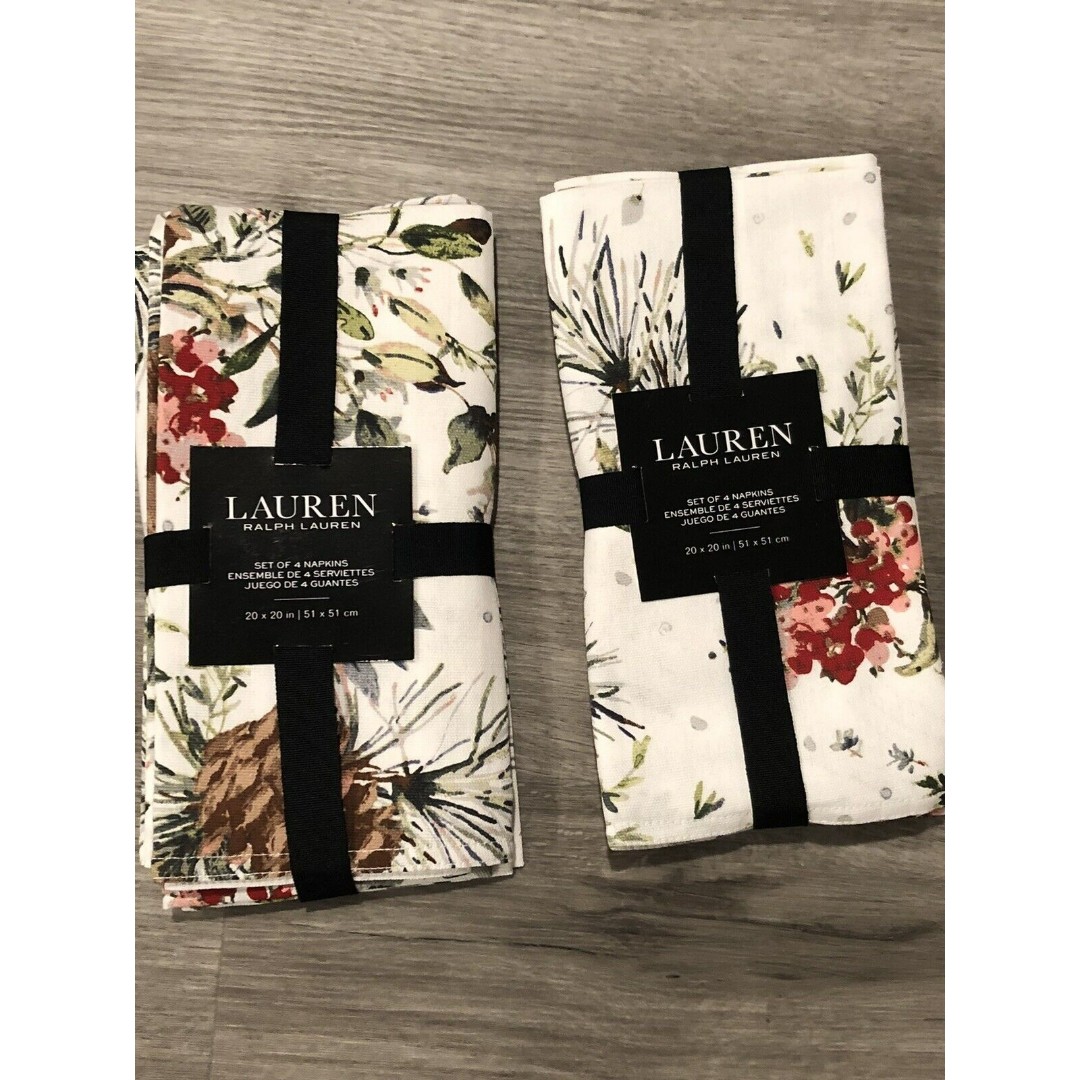 NWT 8 Ralph Lauren Cloth Napkins 20 Christmas Holiday Winter Pine Cones Floral