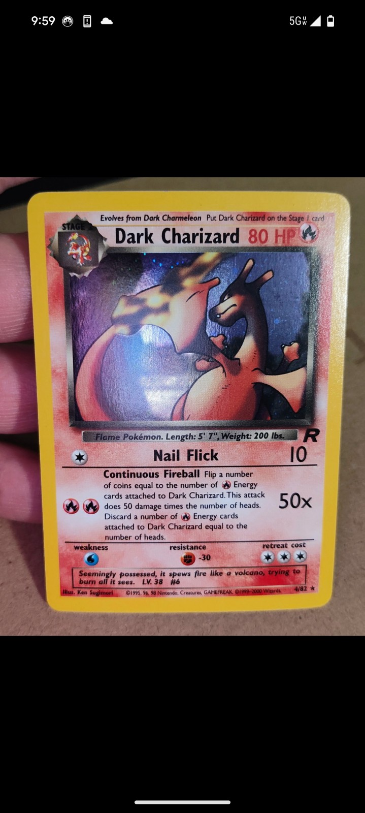 Pokemon Dark Charizard Holo Card. Team Rocket series. Mint!