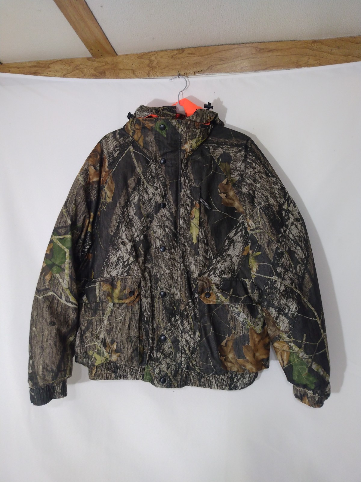 Mens Bushmaster Reversible Camo Orange Waterproof Hooded Hunting Jacket XL