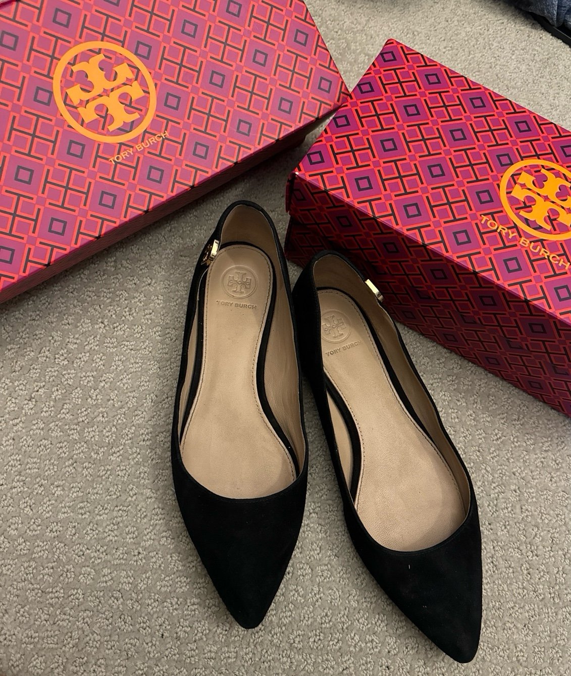Tory Burch Royal Elizabeth Black Suede Flat