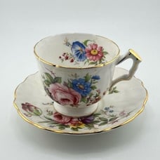 Vintage Aynsley Tea Cup Saucer Pink Floral Spray Gold Trim England Bone China