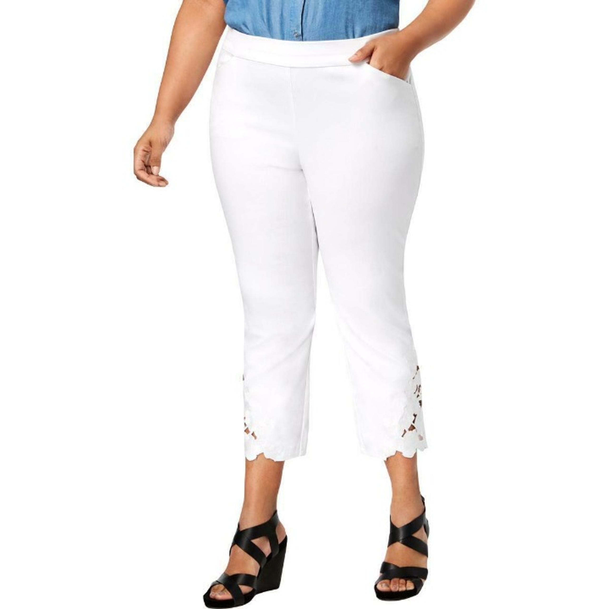 INC International Concepts Women Crop Pants 26W White Lace Hem Jean NWT