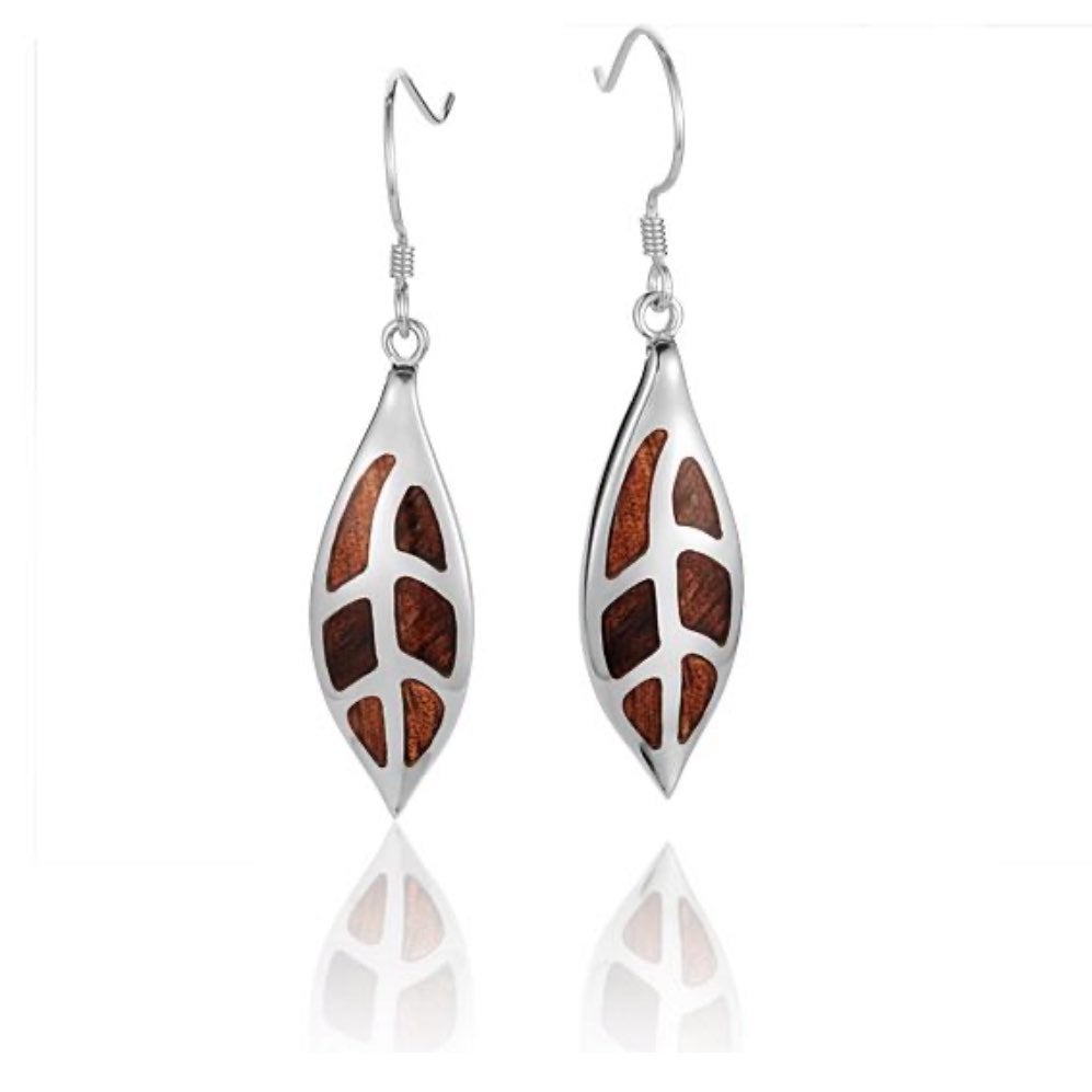 Maile Leaf Koa Wood Inlaid Hook Earring